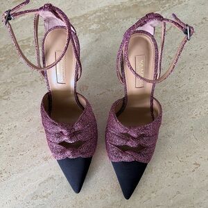 NIB Aquazzura mondaine pump black / pink sparkle pumps size 37
